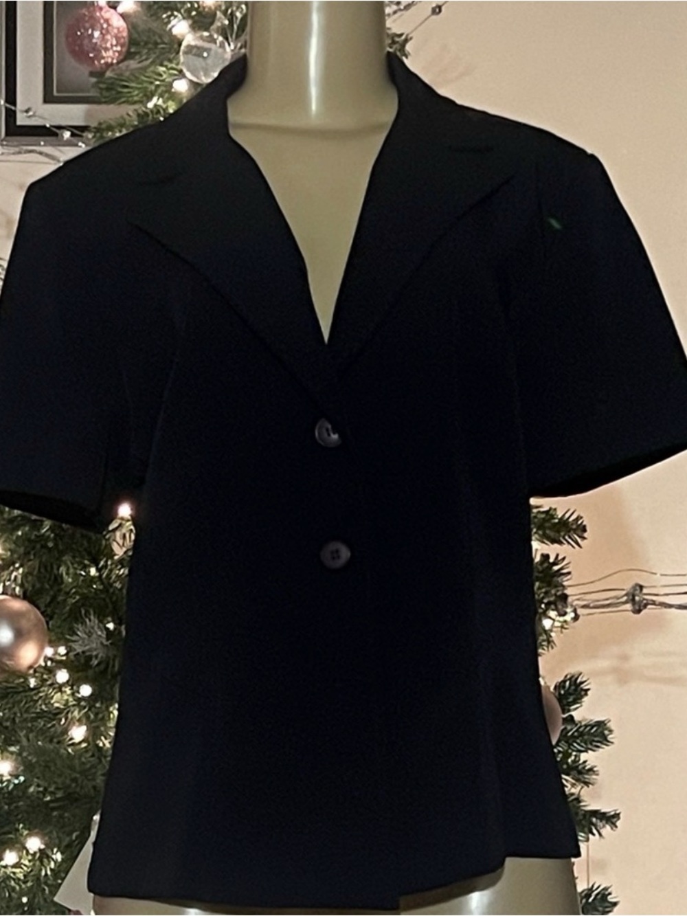 Black Short-Sleeve Notch Collar Blazer Jacket
